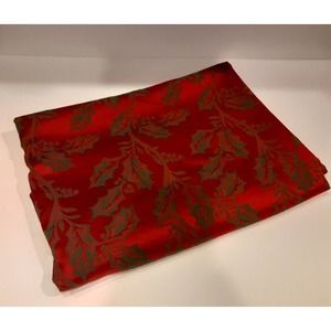 Vintage Holiday Tablecloth Winter Embossed Sateen Holly & Berries
